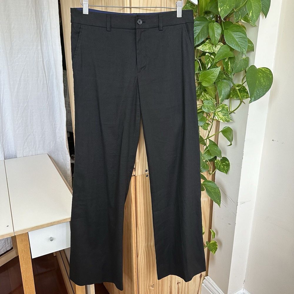 Vince‎ Womens 6 Linen Blend Creased Wide Leg Pants Black Adjustable Waist Buckle